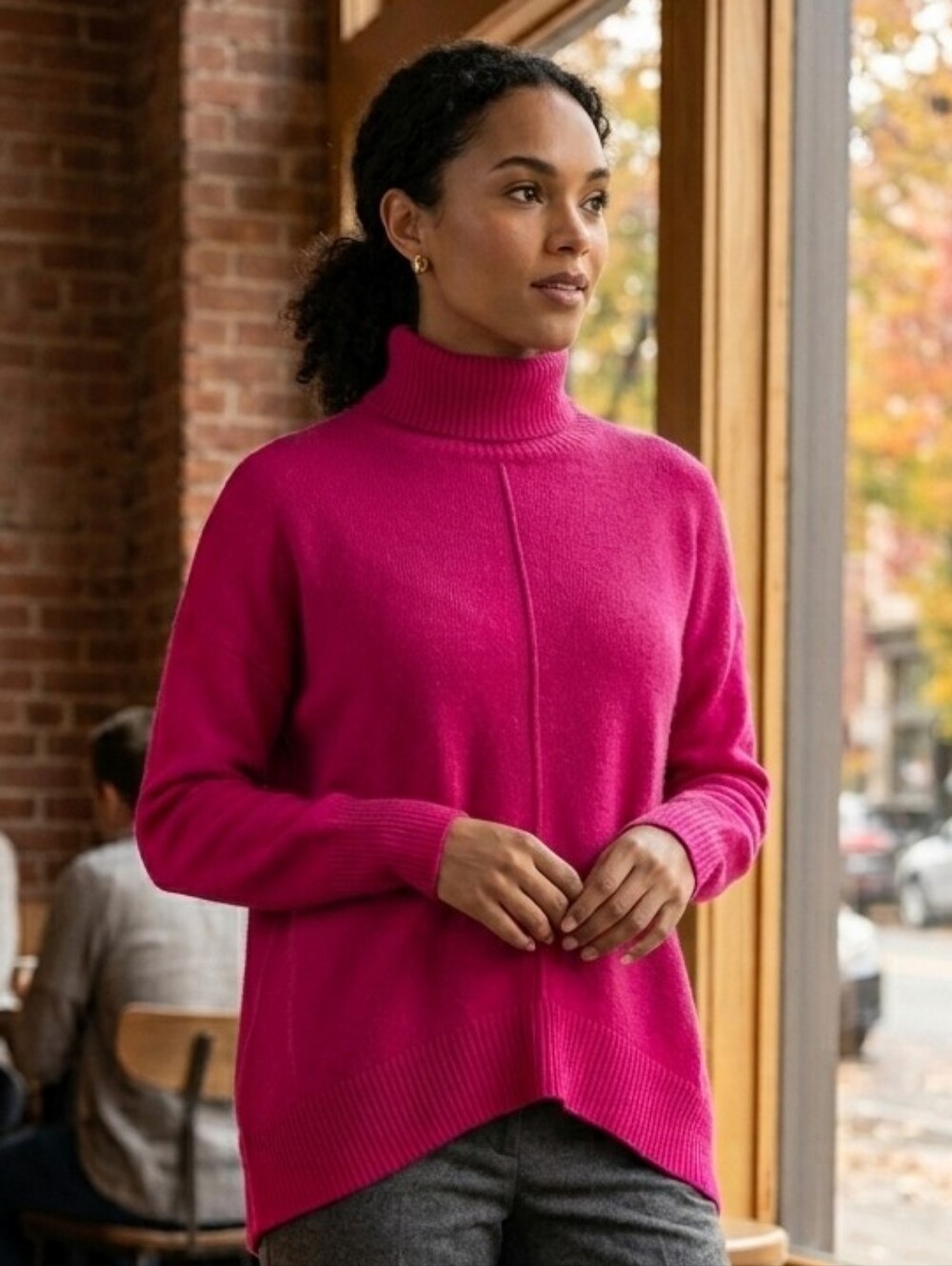 Maeve by Anthropologie Magenta Pink Turtleneck Sweater XS Oversized Tunic Knit